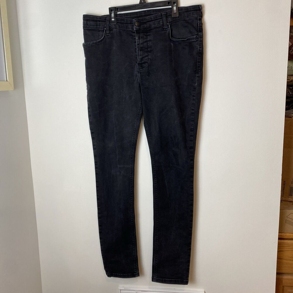 Ksubi Jeans Mens Chitch Black Slim Tapered Button Fly Cross Logo 34x31 Denim